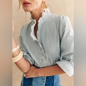 Sezane Chlo Shirt Stripes Ecru / Blue - Size 16